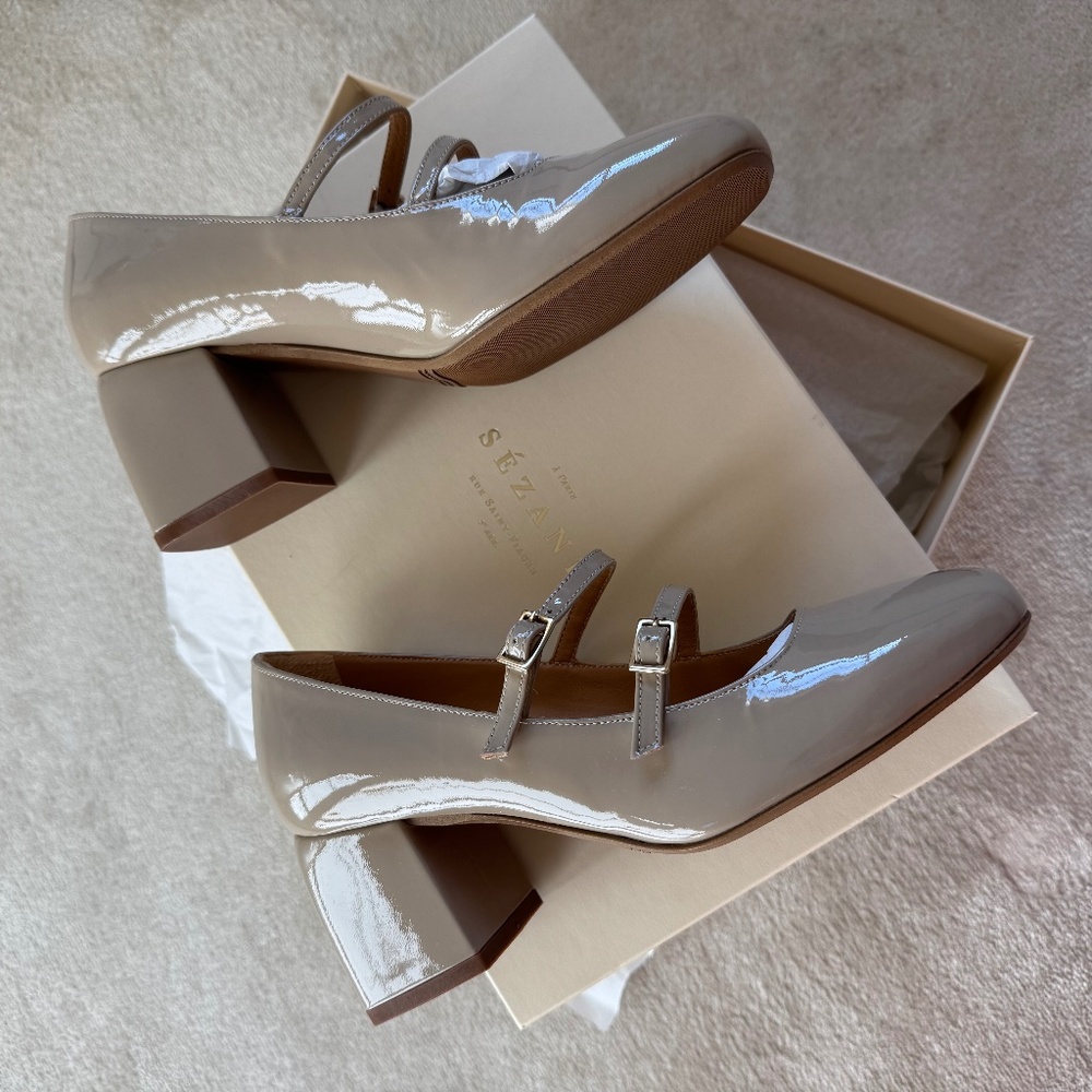 Sezane Soline Mary Janes Light Beige Varnish - Size 6,5